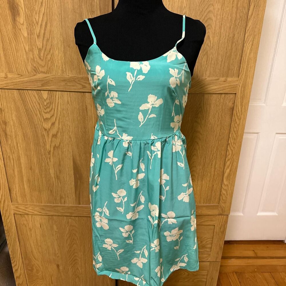 Buttons Mint Green Floral Dress Small Spaghetti Strap Smocked Summer